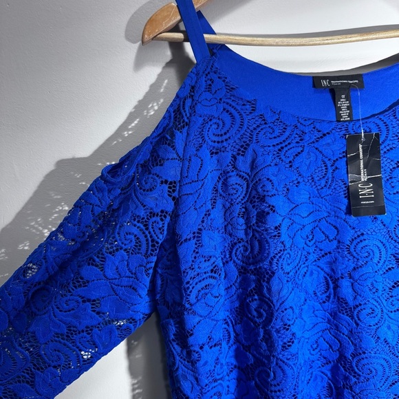 INC International Concepts Blue Cold Shoulder Lace Blouse Size 1x NWT Brand New - Picture 6 of 8